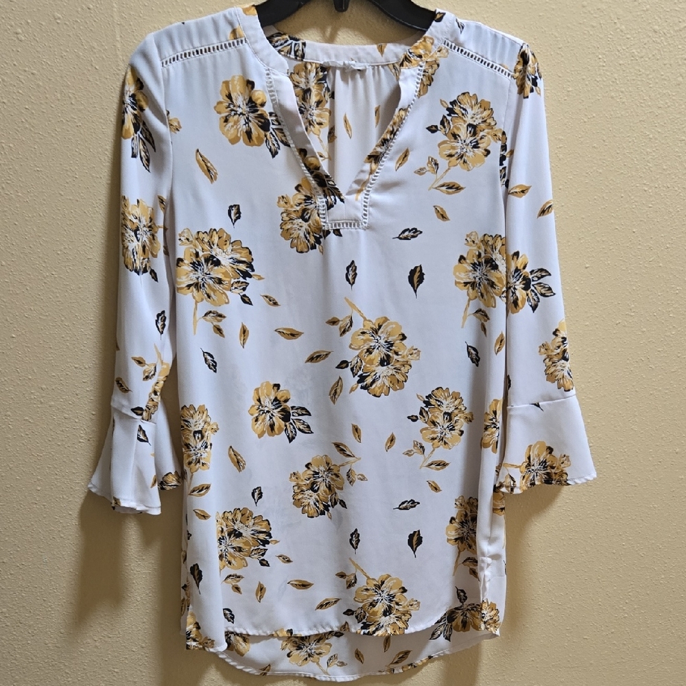 Maurices White Tunic Top with Yellow Floral Print